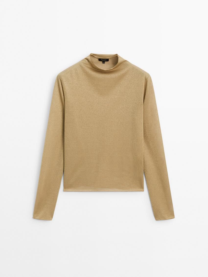 Massimo Dutti Rhinestone Trims Women T-Shirt Gold | US-VC5463821