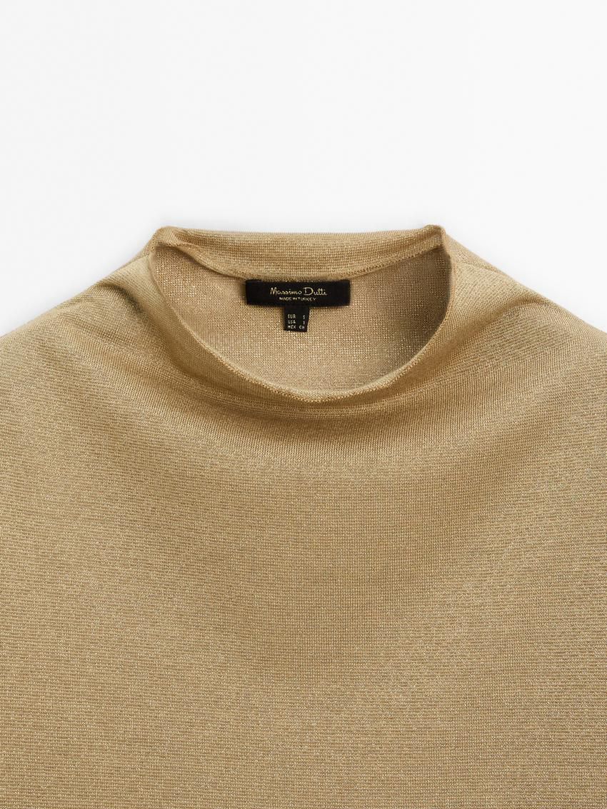 Massimo Dutti Rhinestone Trims Women T-Shirt Gold | US-VC5463821