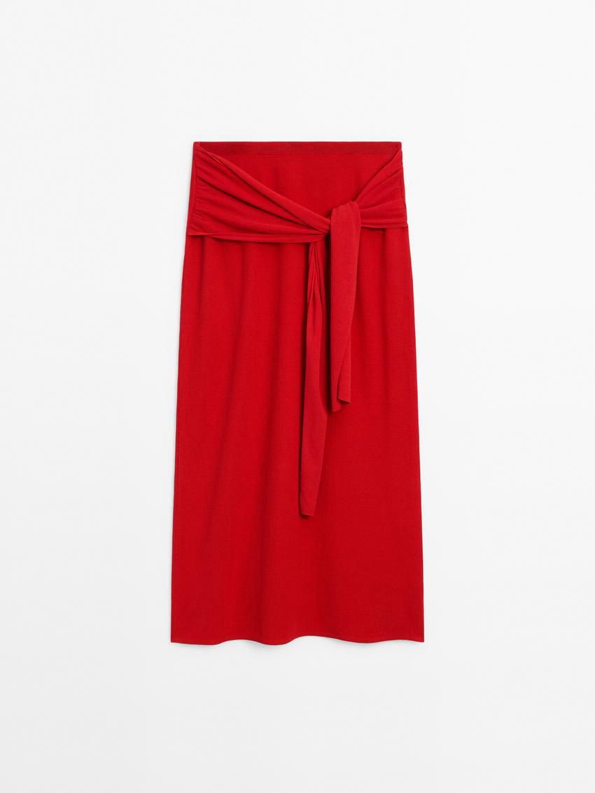 Massimo Dutti Ribbed Co-ord With Tie Detail Women Skirts Red | US-DZ9502764
