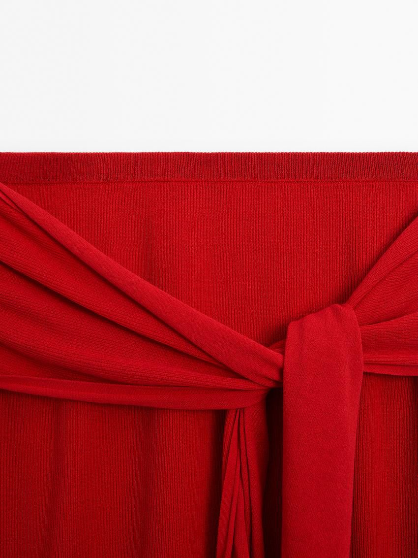 Massimo Dutti Ribbed Co-ord With Tie Detail Women Skirts Red | US-DZ9502764