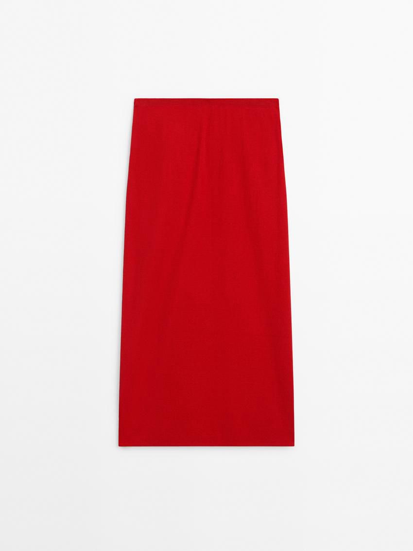 Massimo Dutti Ribbed Co-ord With Tie Detail Women Skirts Red | US-DZ9502764
