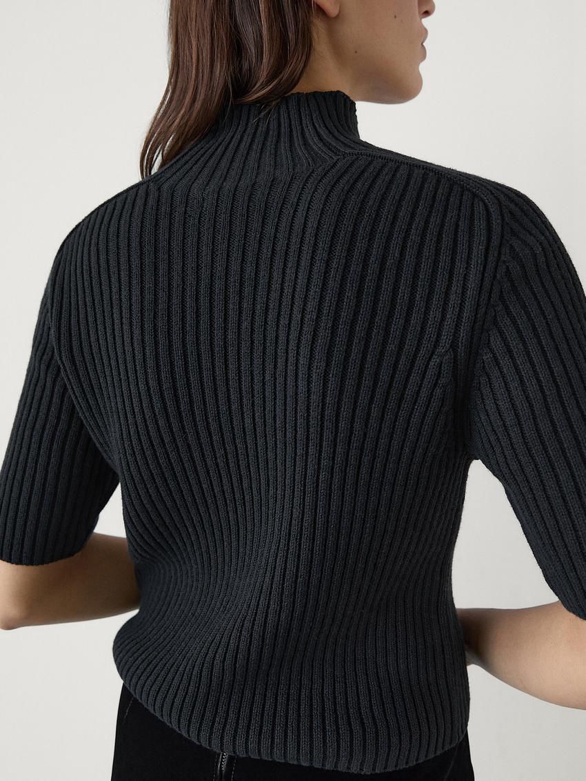 Massimo Dutti Ribbed Cotton Blend Knit Women Sweater Black | US-MB8052934