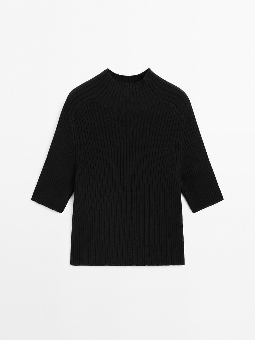Massimo Dutti Ribbed Cotton Blend Knit Women Sweater Black | US-MB8052934