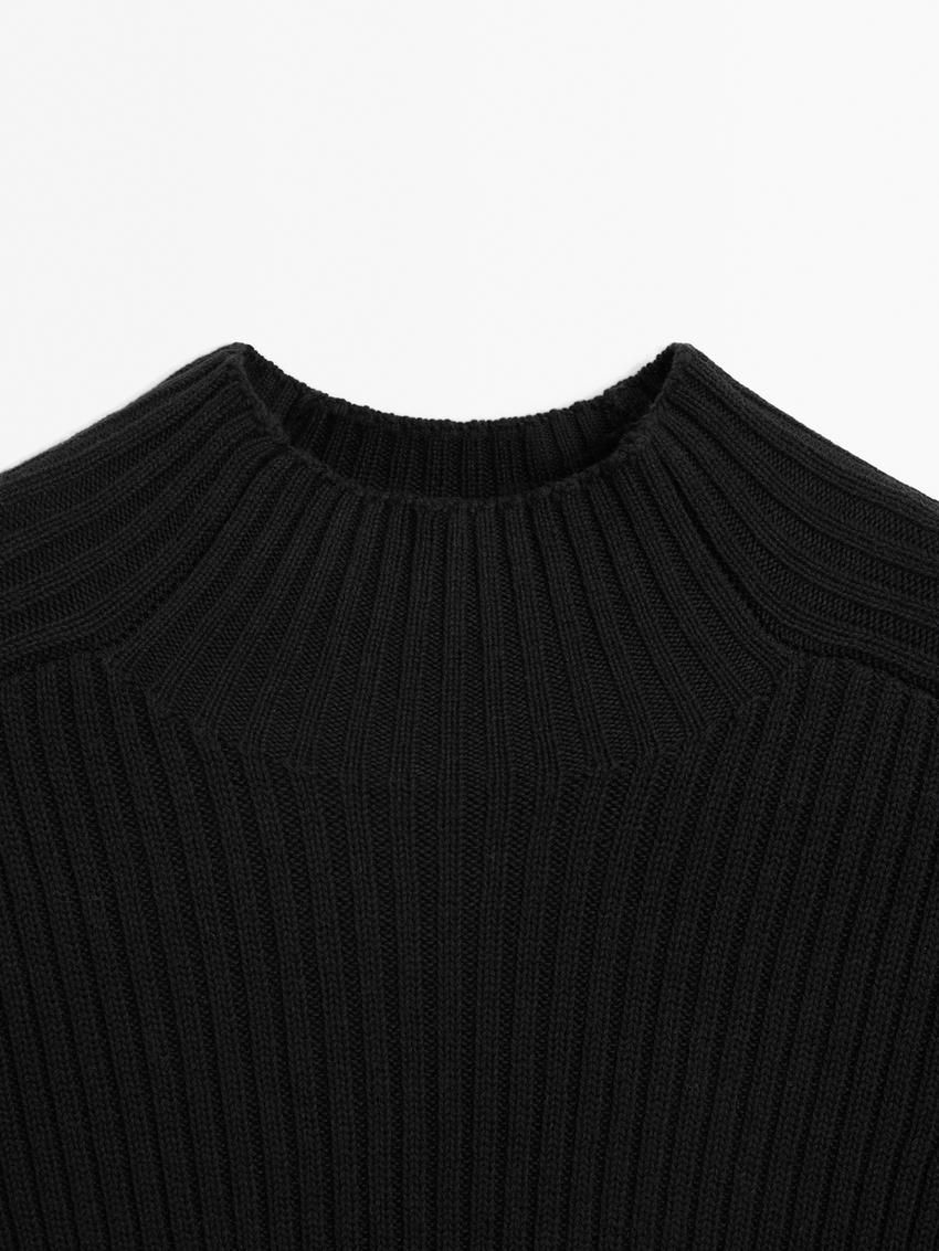Massimo Dutti Ribbed Cotton Blend Knit Women Sweater Black | US-MB8052934