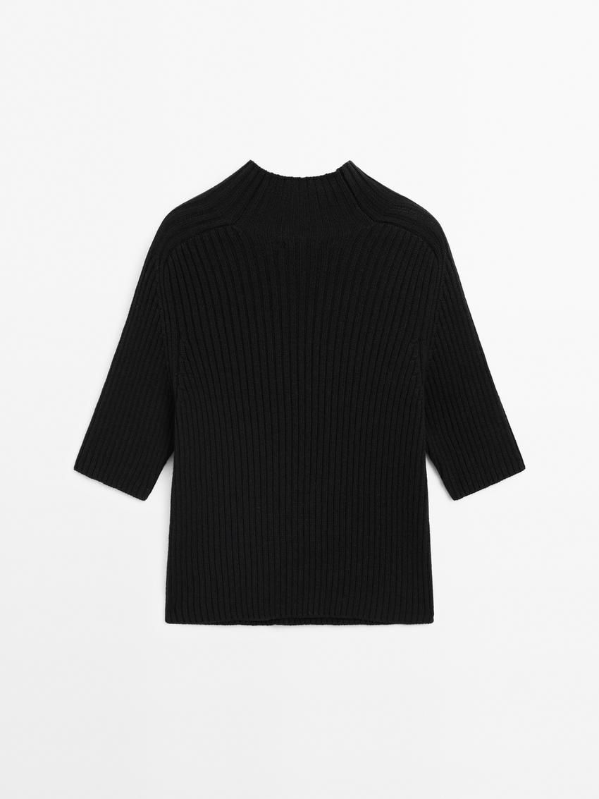 Massimo Dutti Ribbed Cotton Blend Knit Women Sweater Black | US-MB8052934