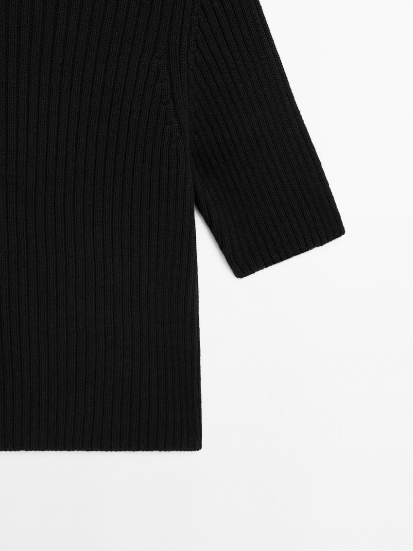 Massimo Dutti Ribbed Cotton Blend Knit Women Sweater Black | US-MB8052934