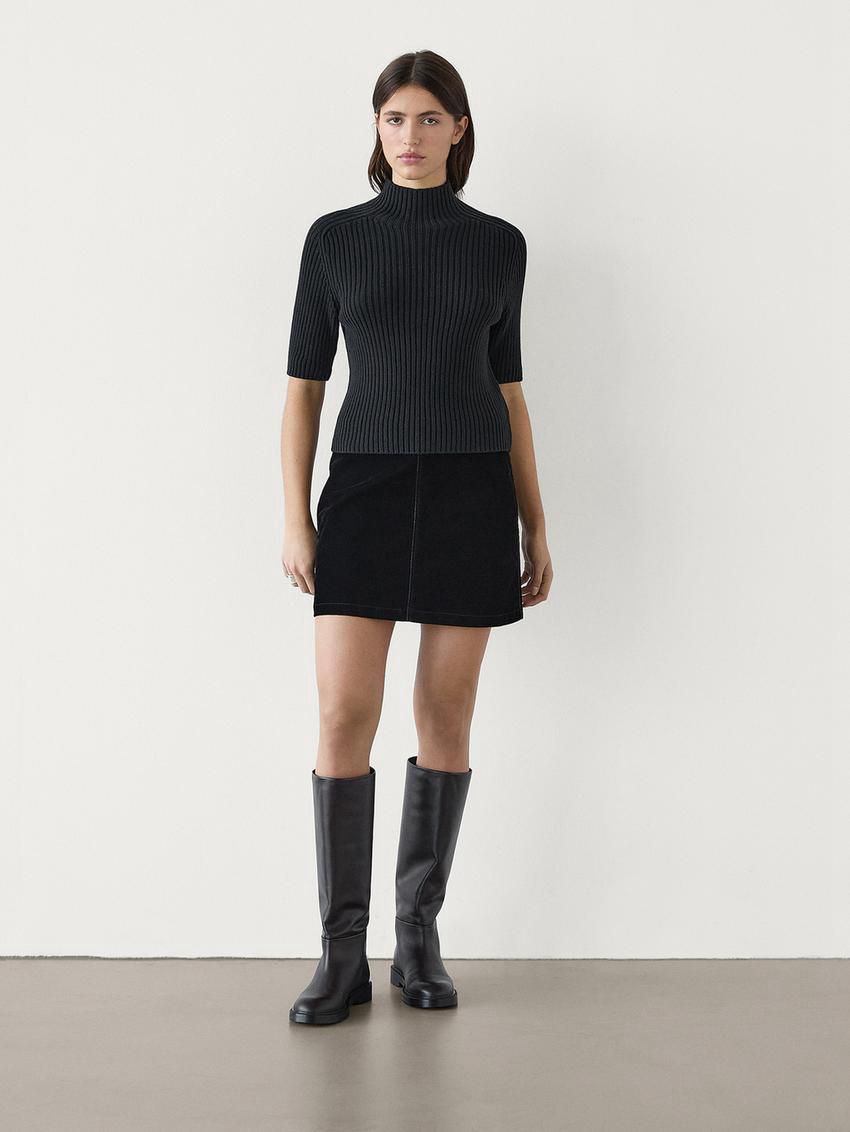 Massimo Dutti Ribbed Cotton Blend Knit Women Sweater Black | US-MB8052934