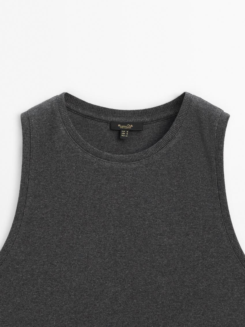 Massimo Dutti Ribbed Cotton Blend Women T-Shirt Dark Grey | US-BS6798401