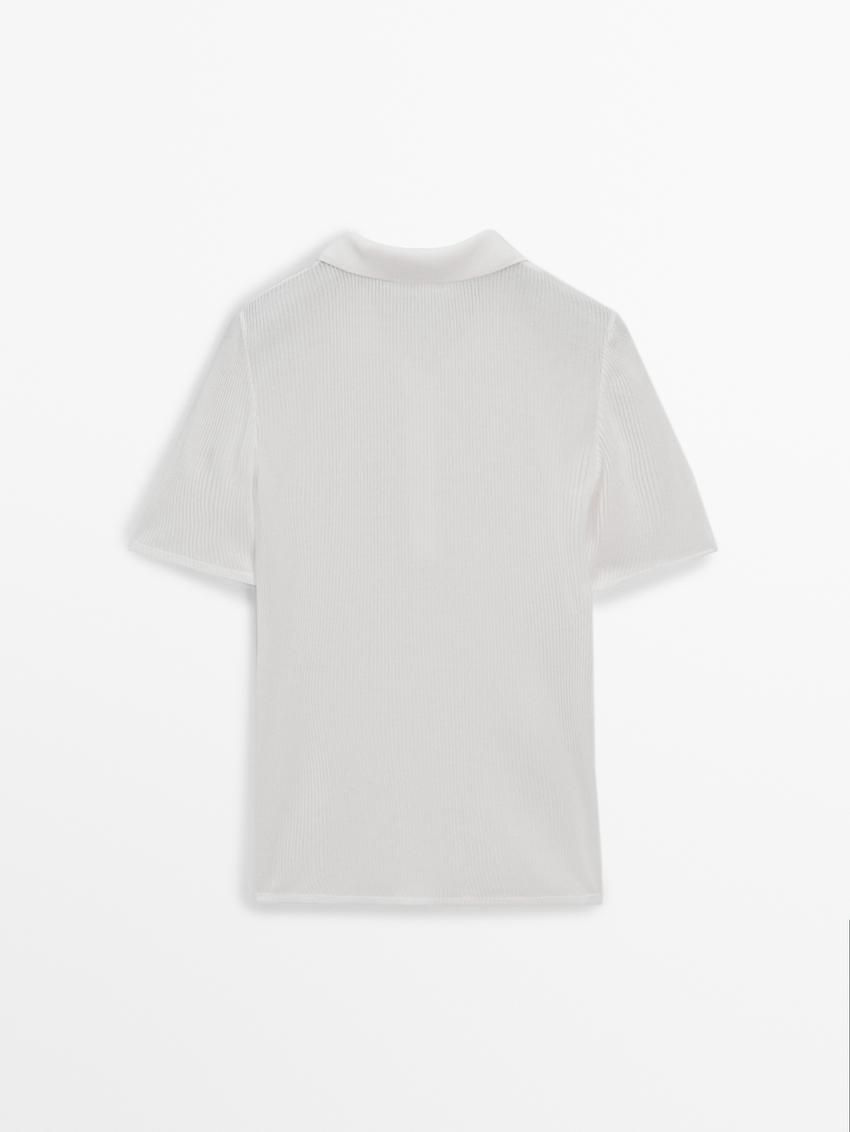 Massimo Dutti Ribbed Cotton Polo Shirt Women T-Shirt White | US-DZ6835971