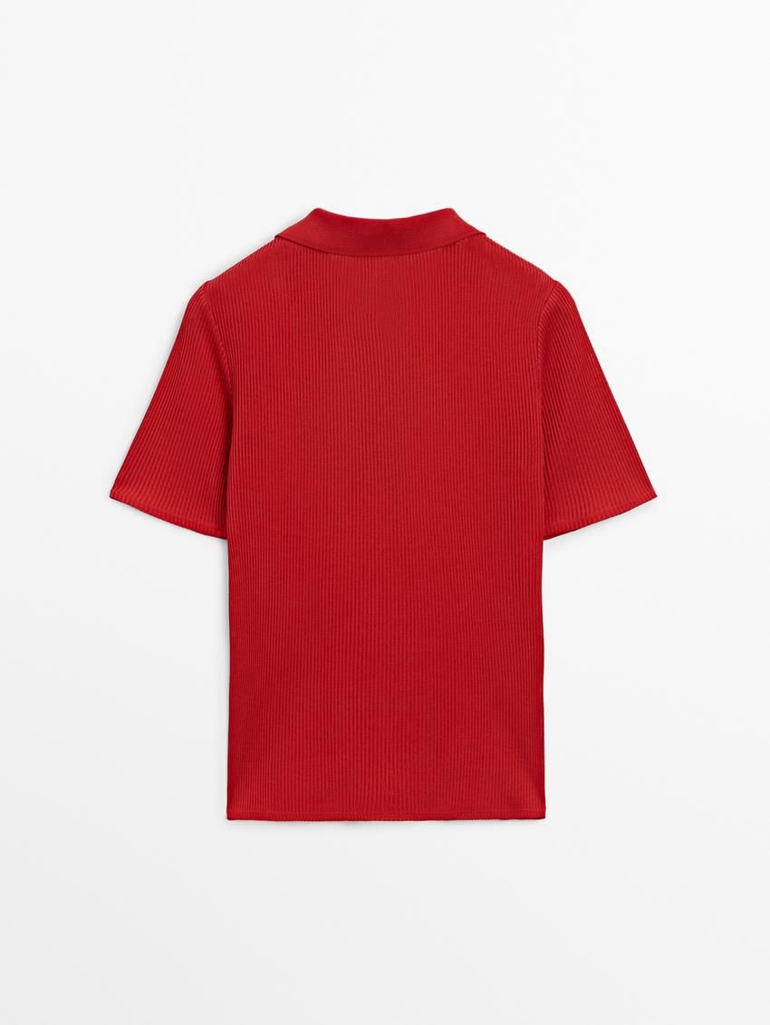 Massimo Dutti Ribbed Cotton Polo Shirt Women T-Shirt Red | US-VP2104397