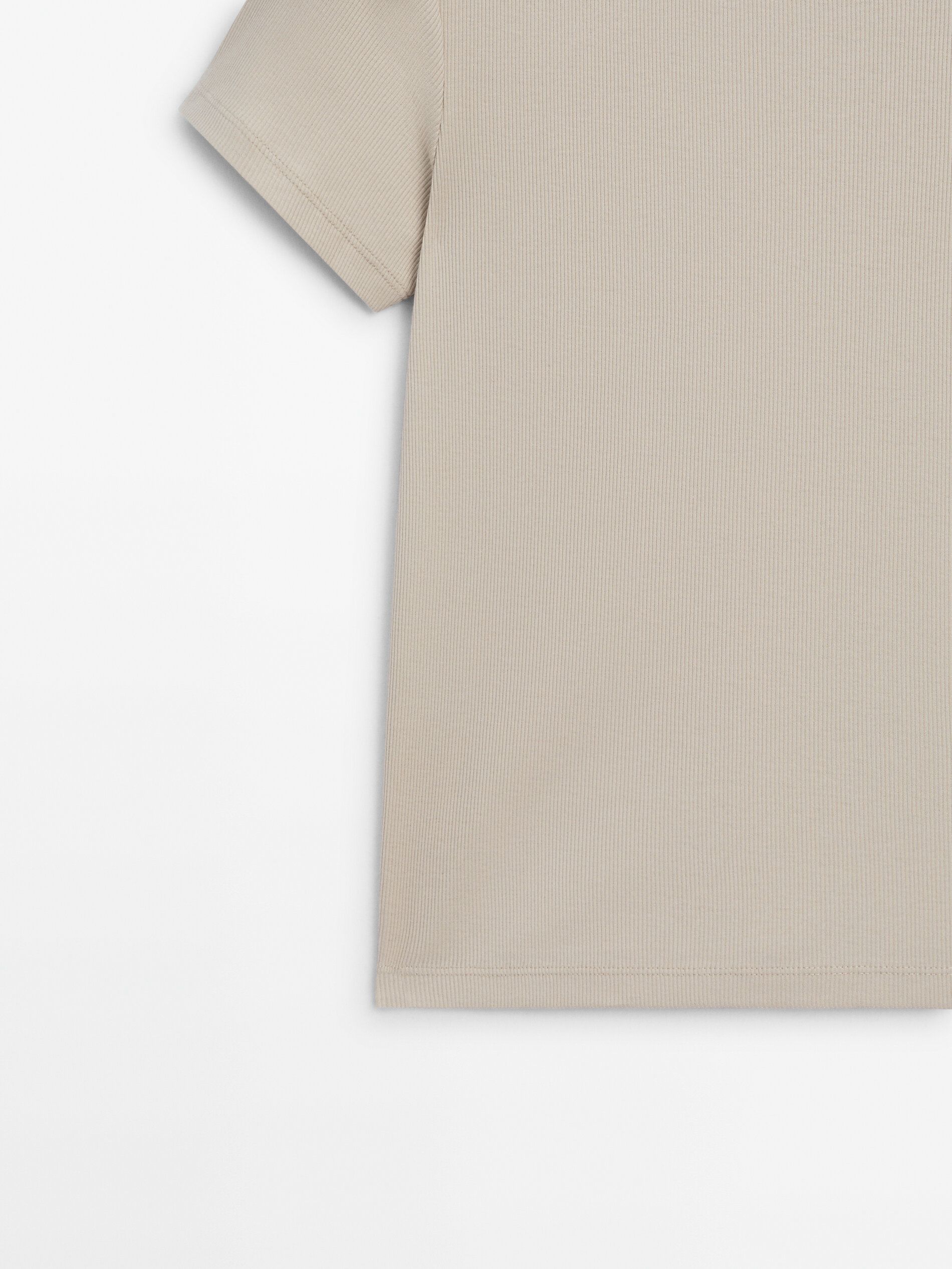 Massimo Dutti Ribbed Cotton Short Sleeve Women T-Shirt Beige | US-DM9405281