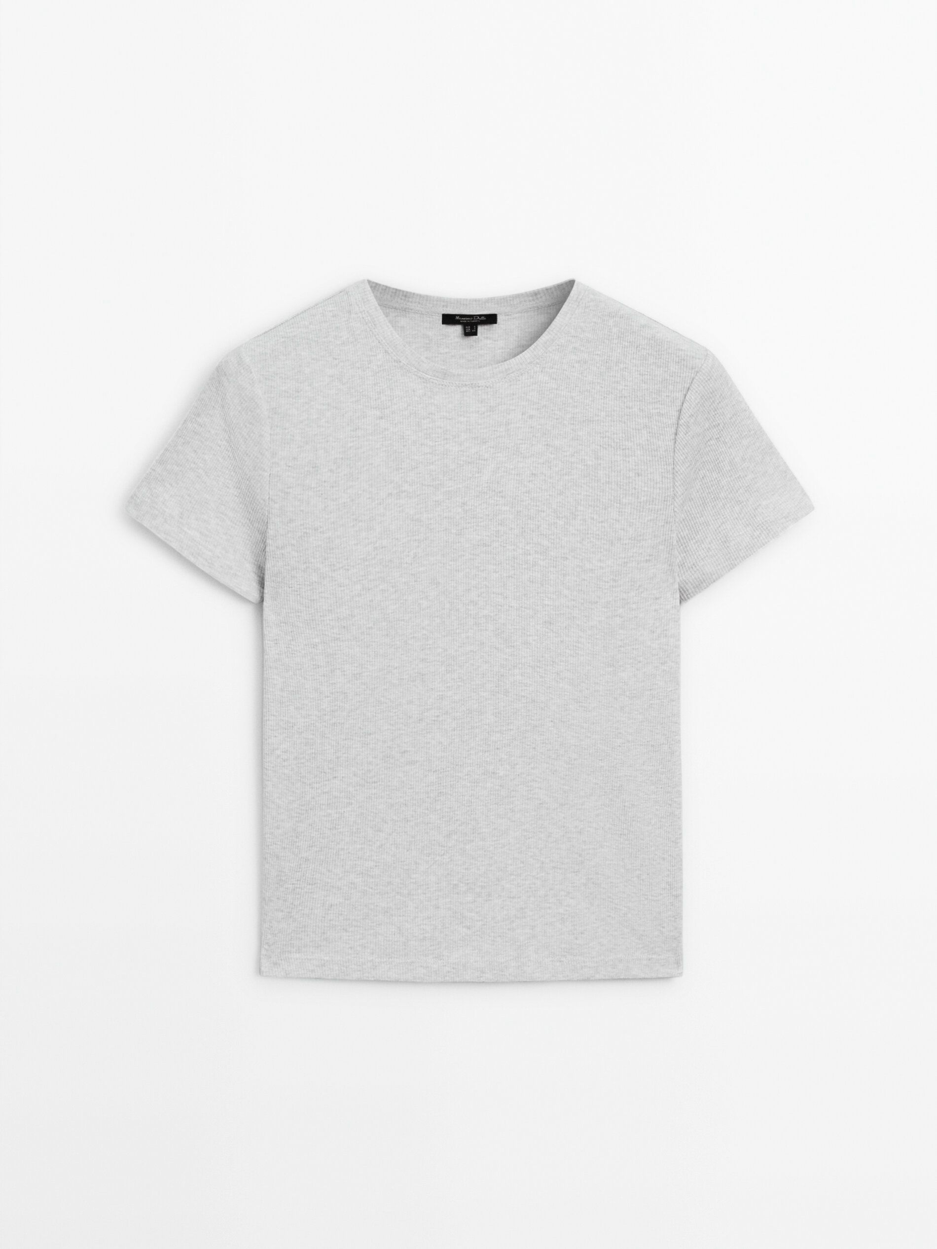 Massimo Dutti Ribbed Cotton Short Sleeve Women T-Shirt Grey | US-MZ0178495