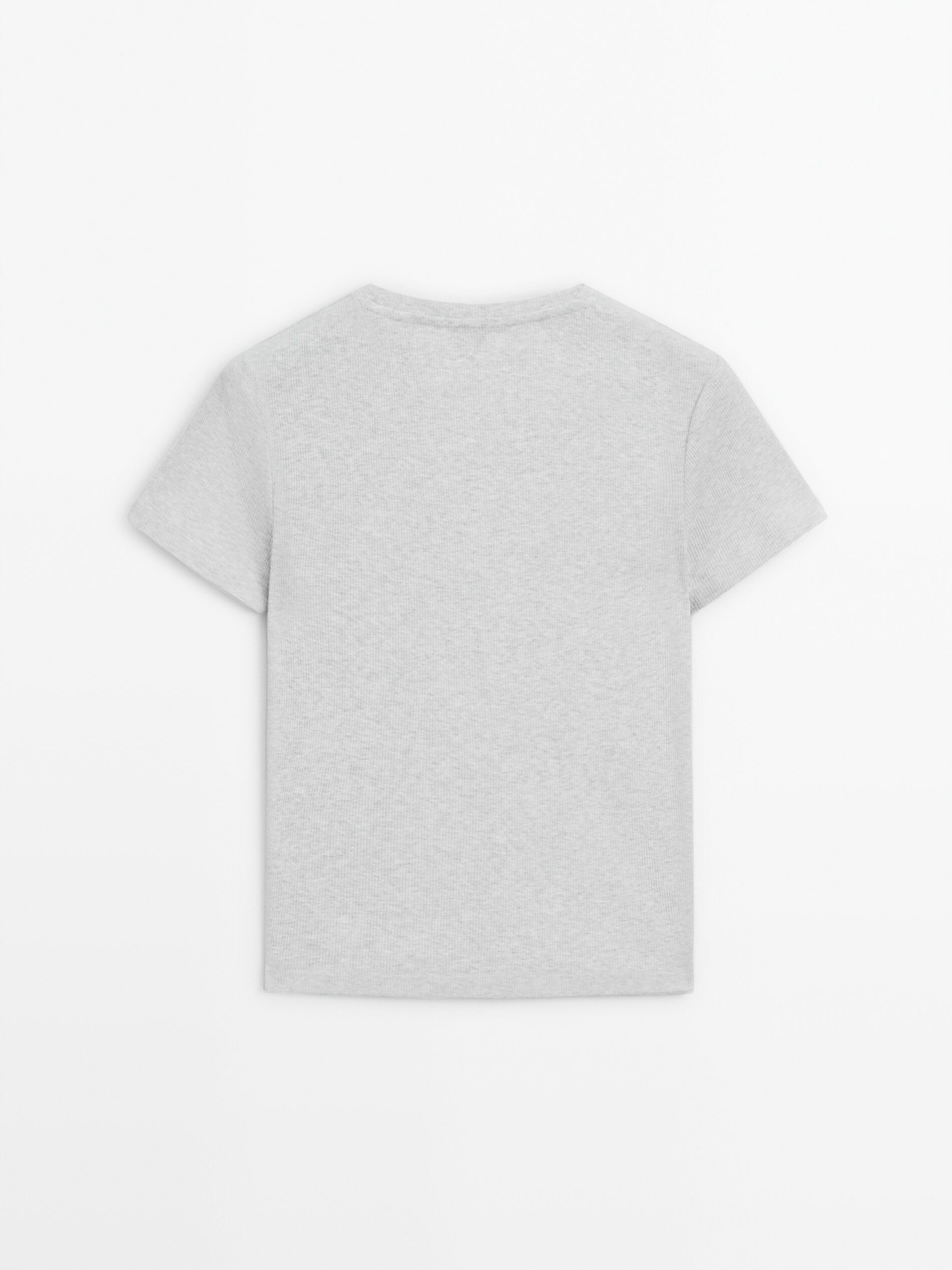 Massimo Dutti Ribbed Cotton Short Sleeve Women T-Shirt Grey | US-MZ0178495