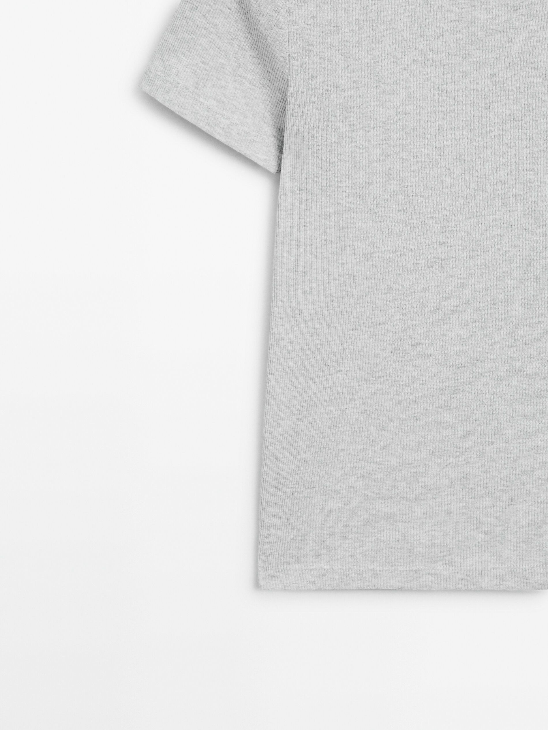 Massimo Dutti Ribbed Cotton Short Sleeve Women T-Shirt Grey | US-MZ0178495