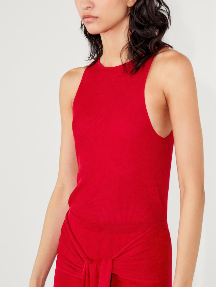Massimo Dutti Ribbed Knit Co-ord Women Top Red | US-UH5402379