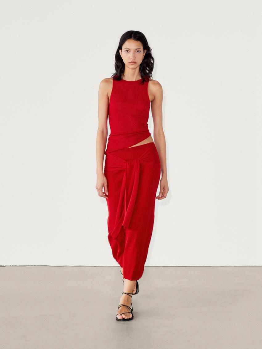 Massimo Dutti Ribbed Knit Co-ord Women Top Red | US-UH5402379