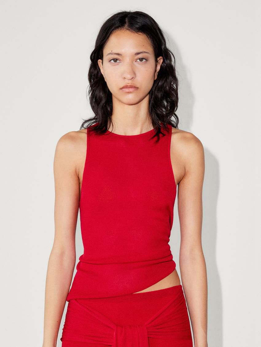 Massimo Dutti Ribbed Knit Co-ord Women Top Red | US-UH5402379