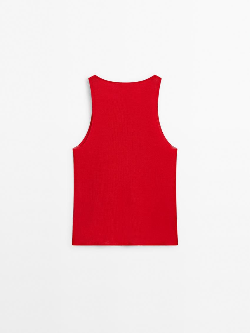 Massimo Dutti Ribbed Knit Co-ord Women Top Red | US-UH5402379