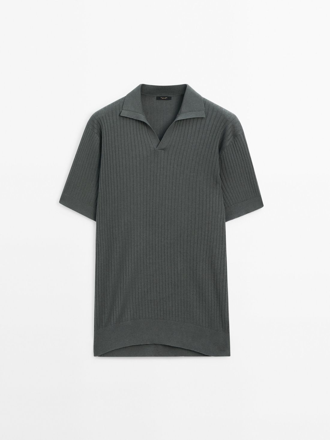 Massimo Dutti Ribbed Knit Cotton And Linen Blend Men Polo Shirt Dark Green | US-SC1362594