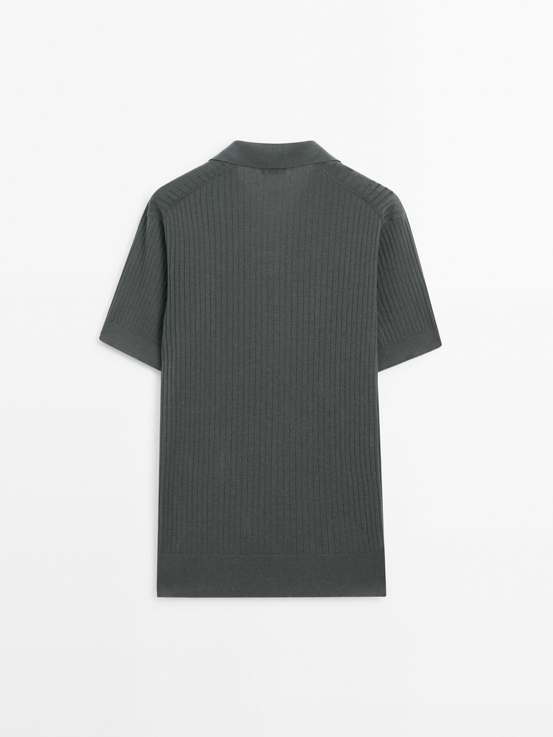 Massimo Dutti Ribbed Knit Cotton And Linen Blend Men Polo Shirt Dark Green | US-SC1362594