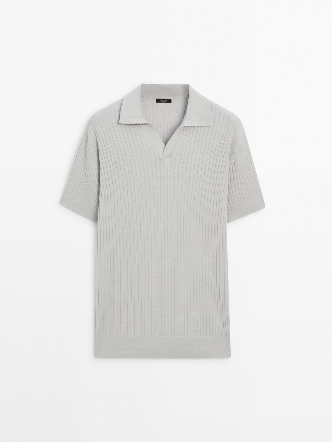 Massimo Dutti Ribbed Knit Cotton And Linen Blend Men Polo Shirt Grey | US-RL7095486