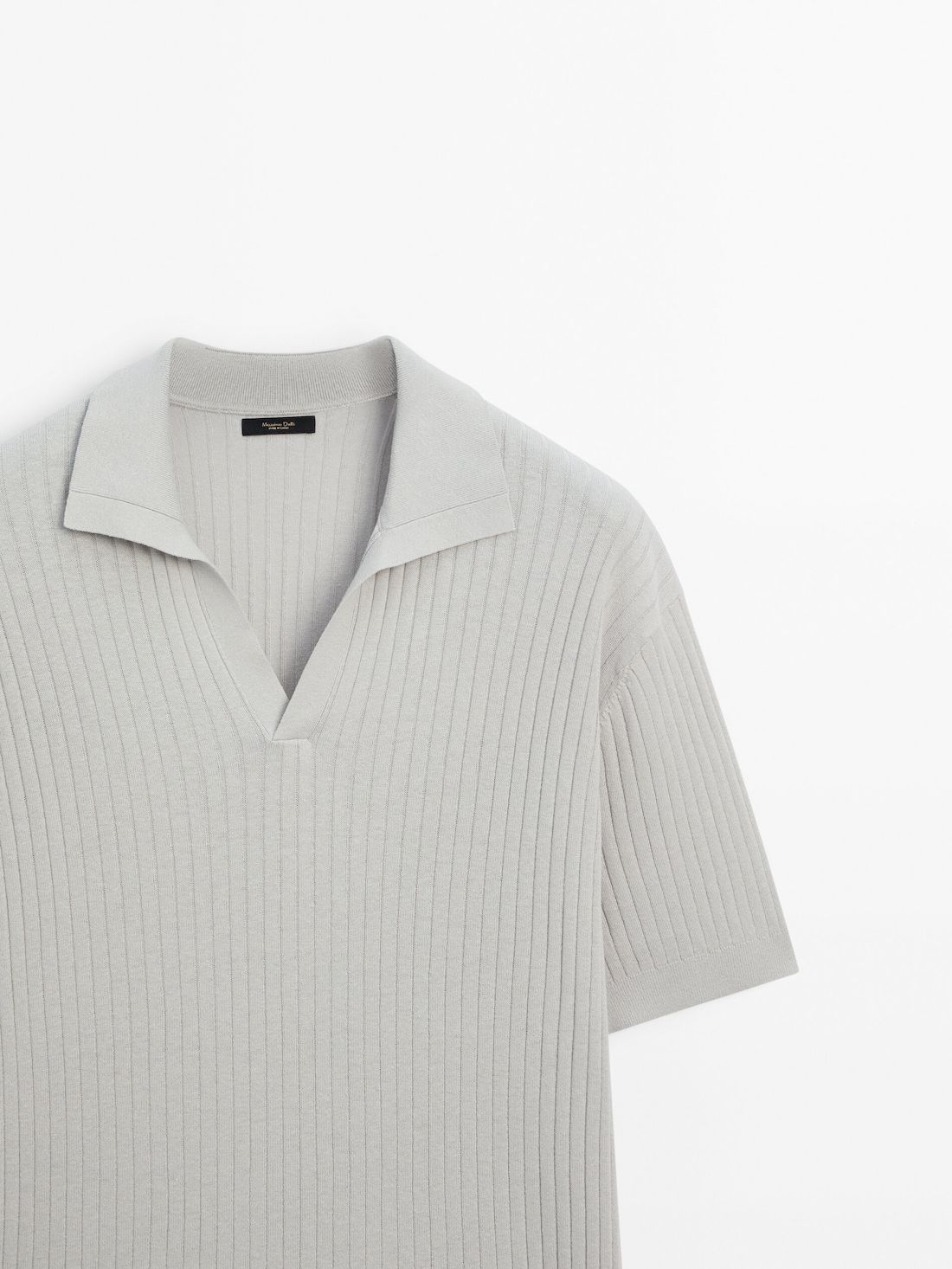 Massimo Dutti Ribbed Knit Cotton And Linen Blend Men Polo Shirt Grey | US-RL7095486