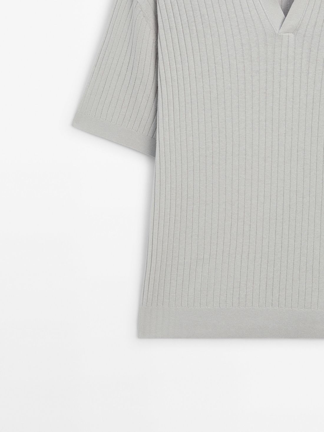 Massimo Dutti Ribbed Knit Cotton And Linen Blend Men Polo Shirt Grey | US-RL7095486