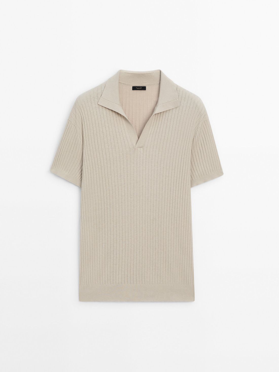 Massimo Dutti Ribbed Knit Cotton And Linen Blend Men Polo Shirt Light Beige | US-MO5173842