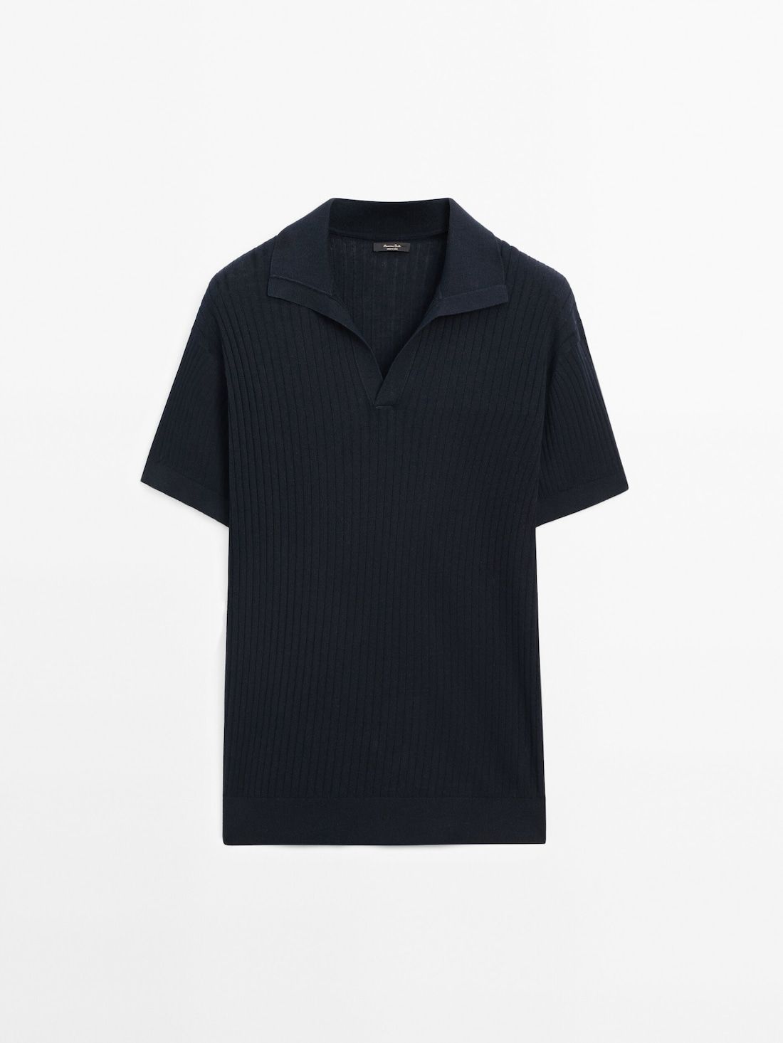 Massimo Dutti Ribbed Knit Cotton And Linen Blend Men Polo Shirt Navy | US-WQ7948360
