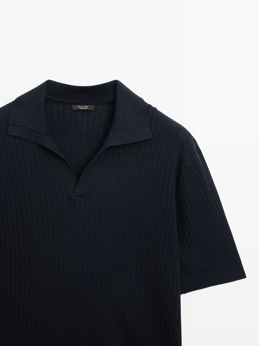 Massimo Dutti Ribbed Knit Cotton And Linen Blend Men Polo Shirt Navy | US-WQ7948360