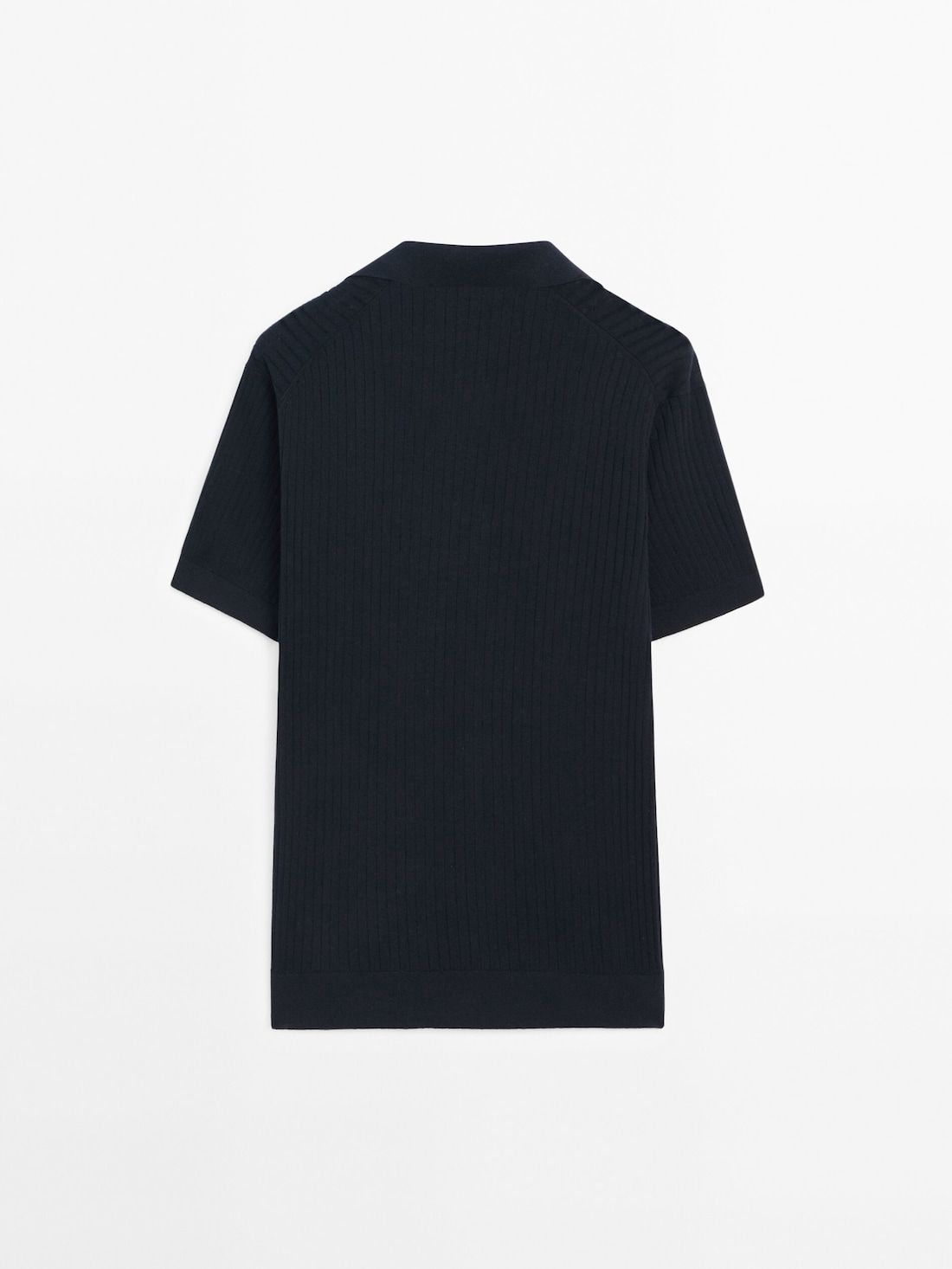 Massimo Dutti Ribbed Knit Cotton And Linen Blend Men Polo Shirt Navy | US-WQ7948360