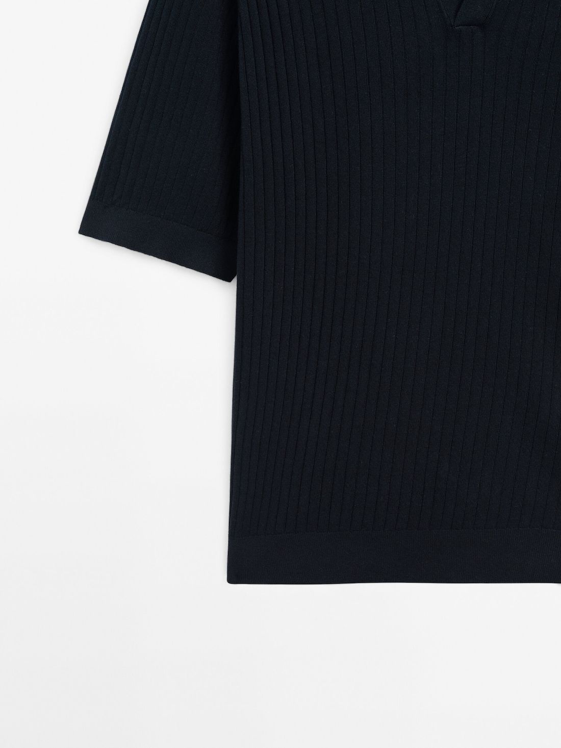 Massimo Dutti Ribbed Knit Cotton And Linen Blend Men Polo Shirt Navy | US-WQ7948360