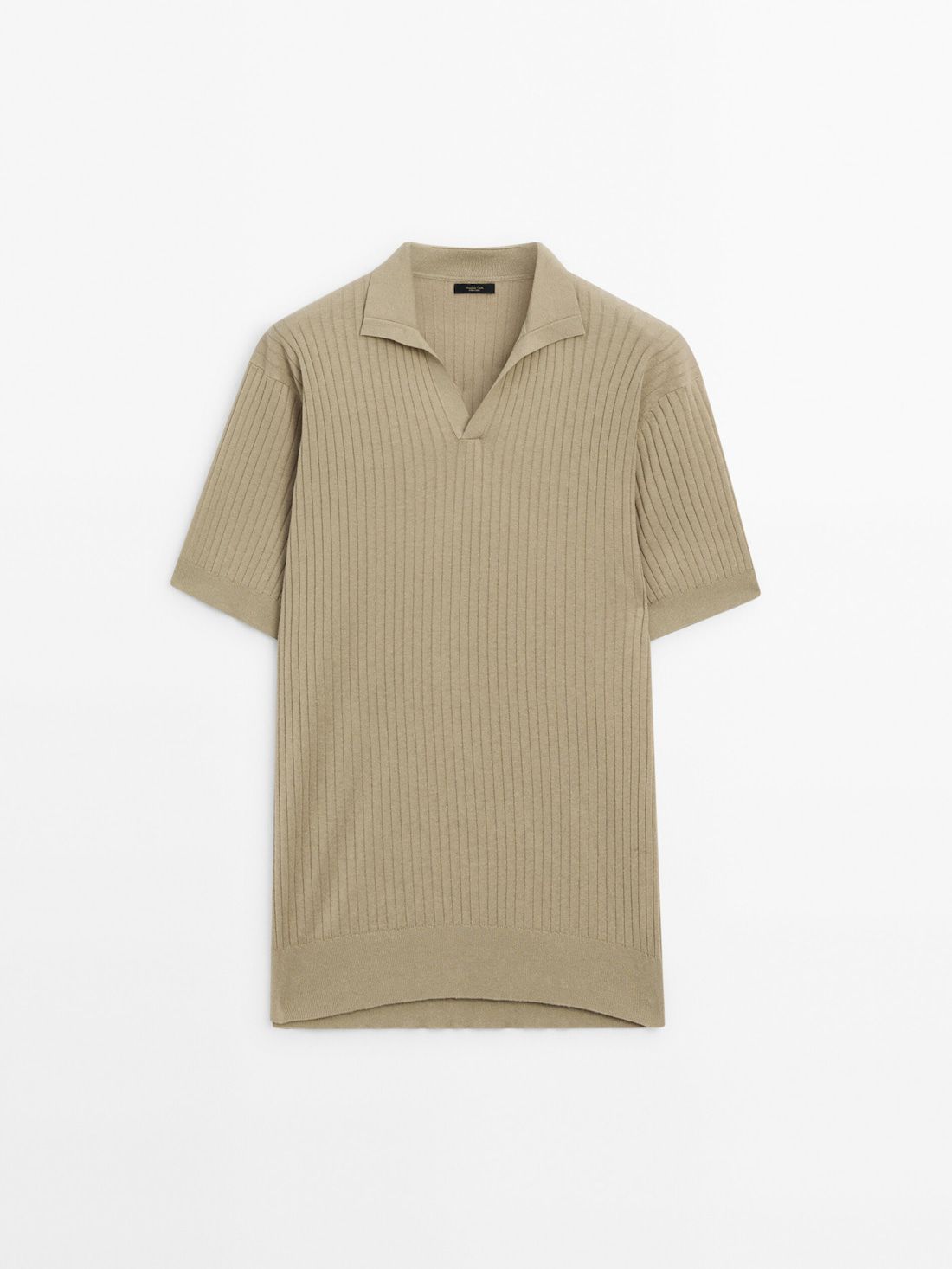 Massimo Dutti Ribbed Knit Cotton And Linen Blend Men Polo Shirt Khaki | US-YJ0713865