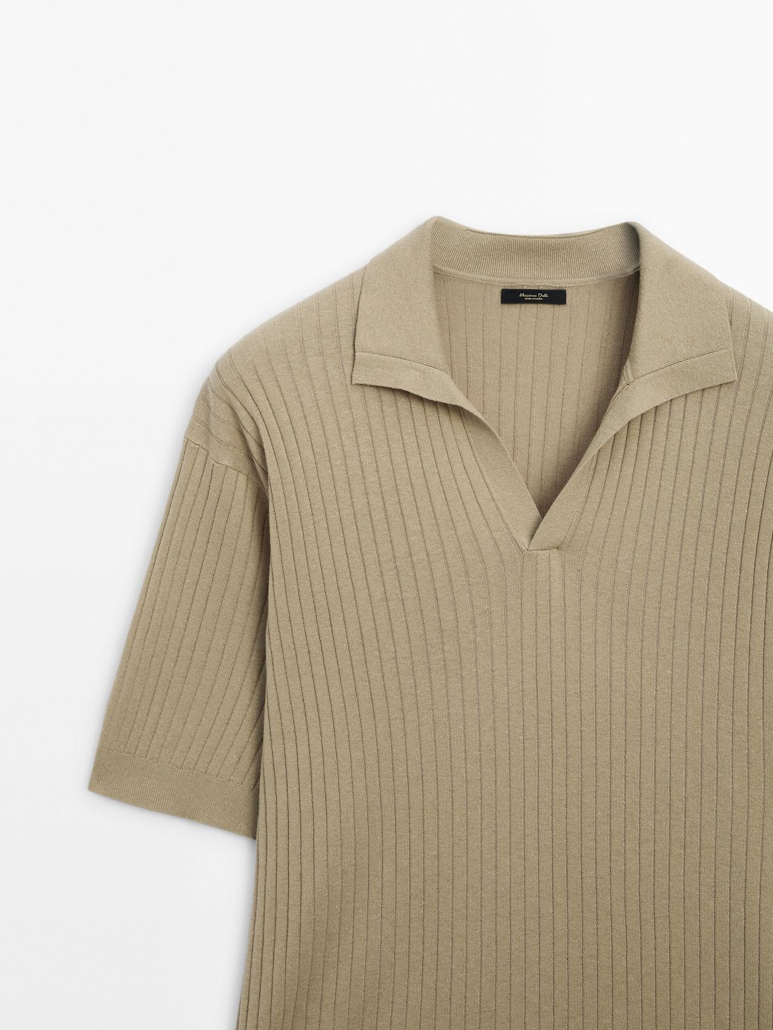 Massimo Dutti Ribbed Knit Cotton And Linen Blend Men Polo Shirt Khaki | US-YJ0713865