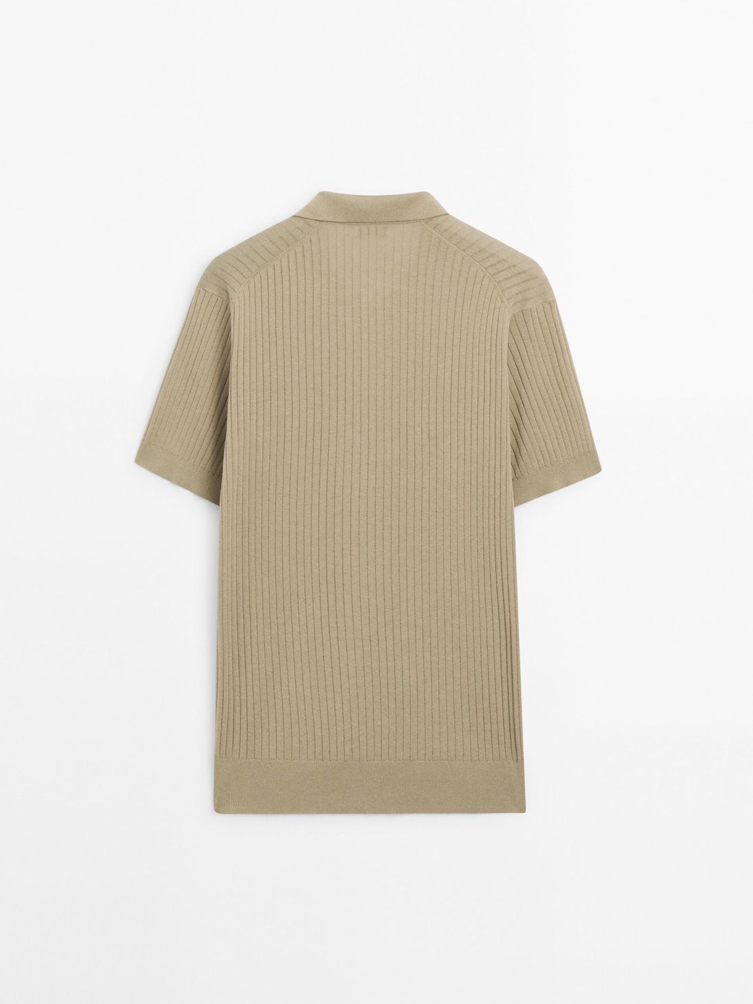 Massimo Dutti Ribbed Knit Cotton And Linen Blend Men Polo Shirt Khaki | US-YJ0713865
