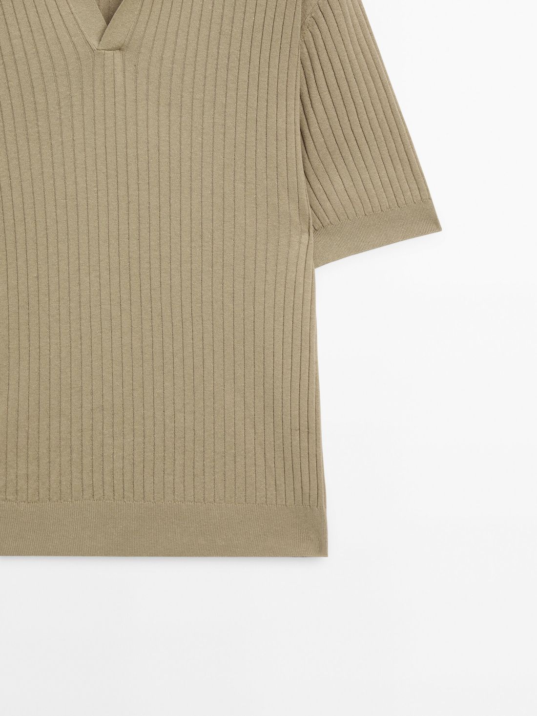 Massimo Dutti Ribbed Knit Cotton And Linen Blend Men Polo Shirt Khaki | US-YJ0713865