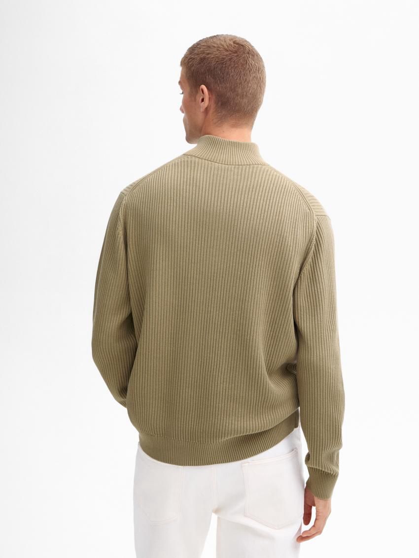 Massimo Dutti Ribbed Knit With Mock Neck Men Sweater Khaki | US-DX4651078