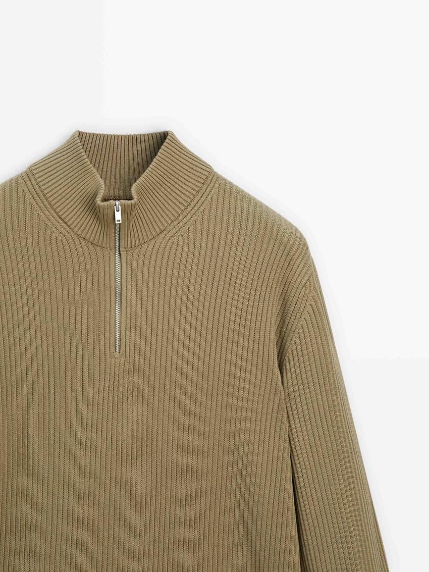 Massimo Dutti Ribbed Knit With Mock Neck Men Sweater Khaki | US-DX4651078