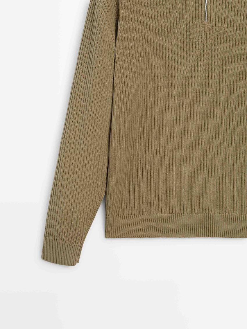Massimo Dutti Ribbed Knit With Mock Neck Men Sweater Khaki | US-DX4651078