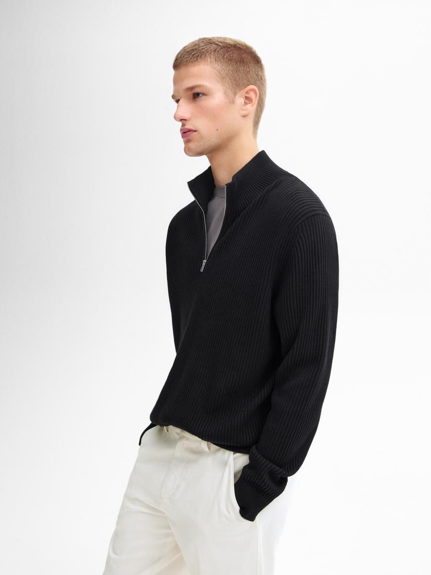 Massimo Dutti Ribbed Knit With Mock Neck Men Sweater Black | US-VW7341562