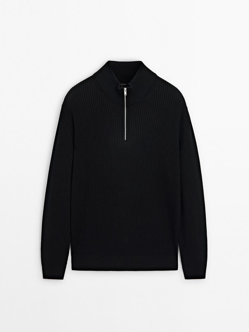 Massimo Dutti Ribbed Knit With Mock Neck Men Sweater Black | US-VW7341562