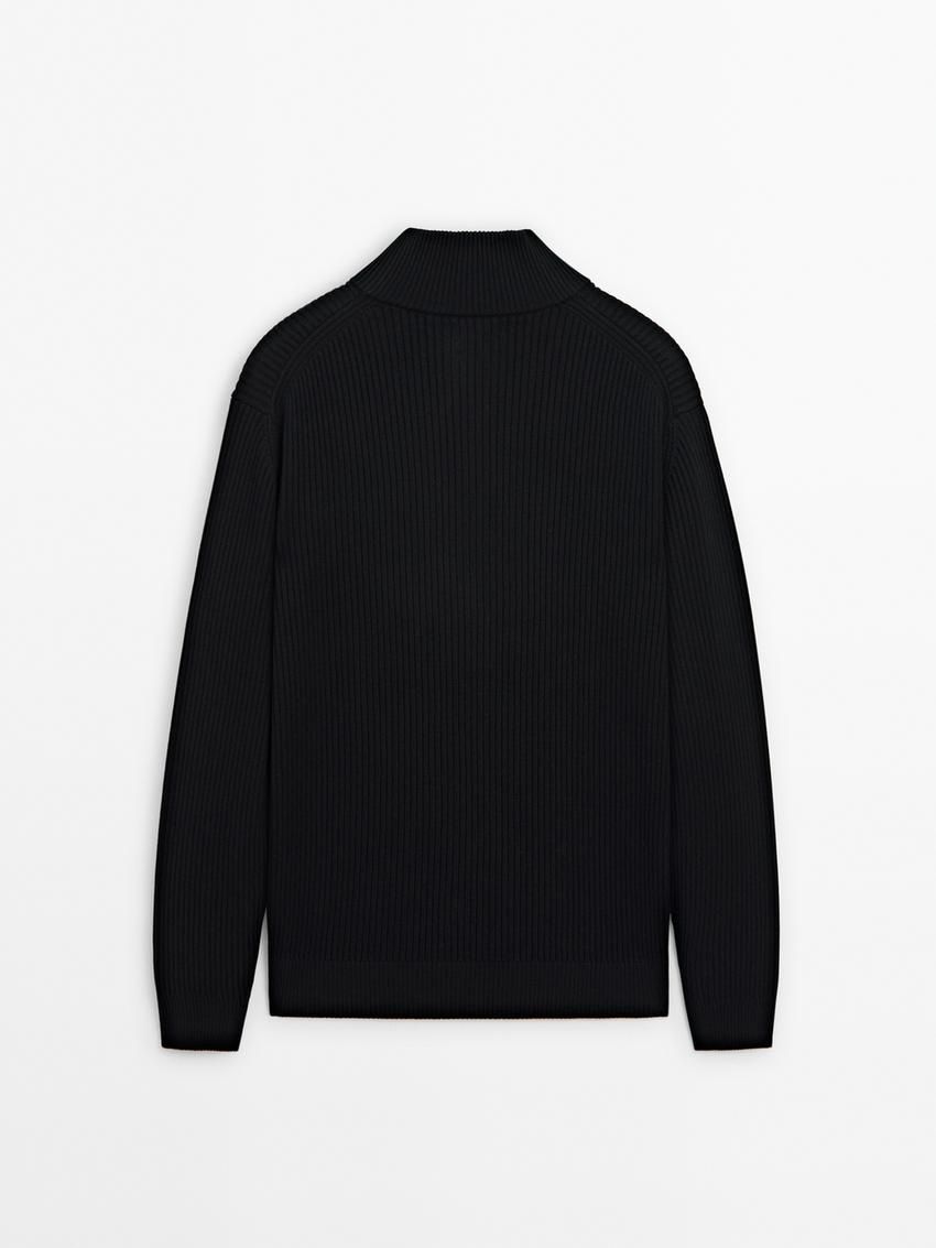 Massimo Dutti Ribbed Knit With Mock Neck Men Sweater Black | US-VW7341562