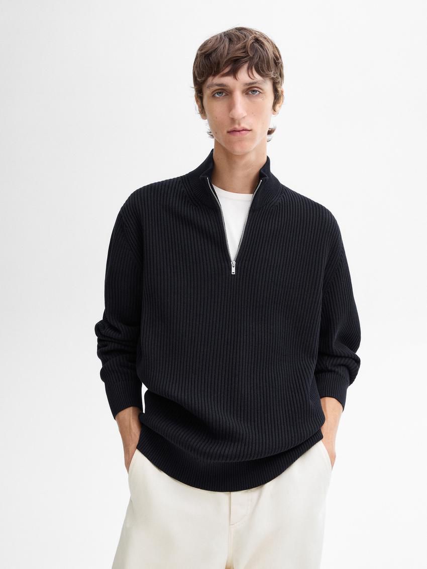 Massimo Dutti Ribbed Knit With Mock Neck Men Sweater Navy | US-HP6987543