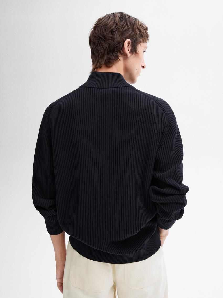Massimo Dutti Ribbed Knit With Mock Neck Men Sweater Navy | US-HP6987543