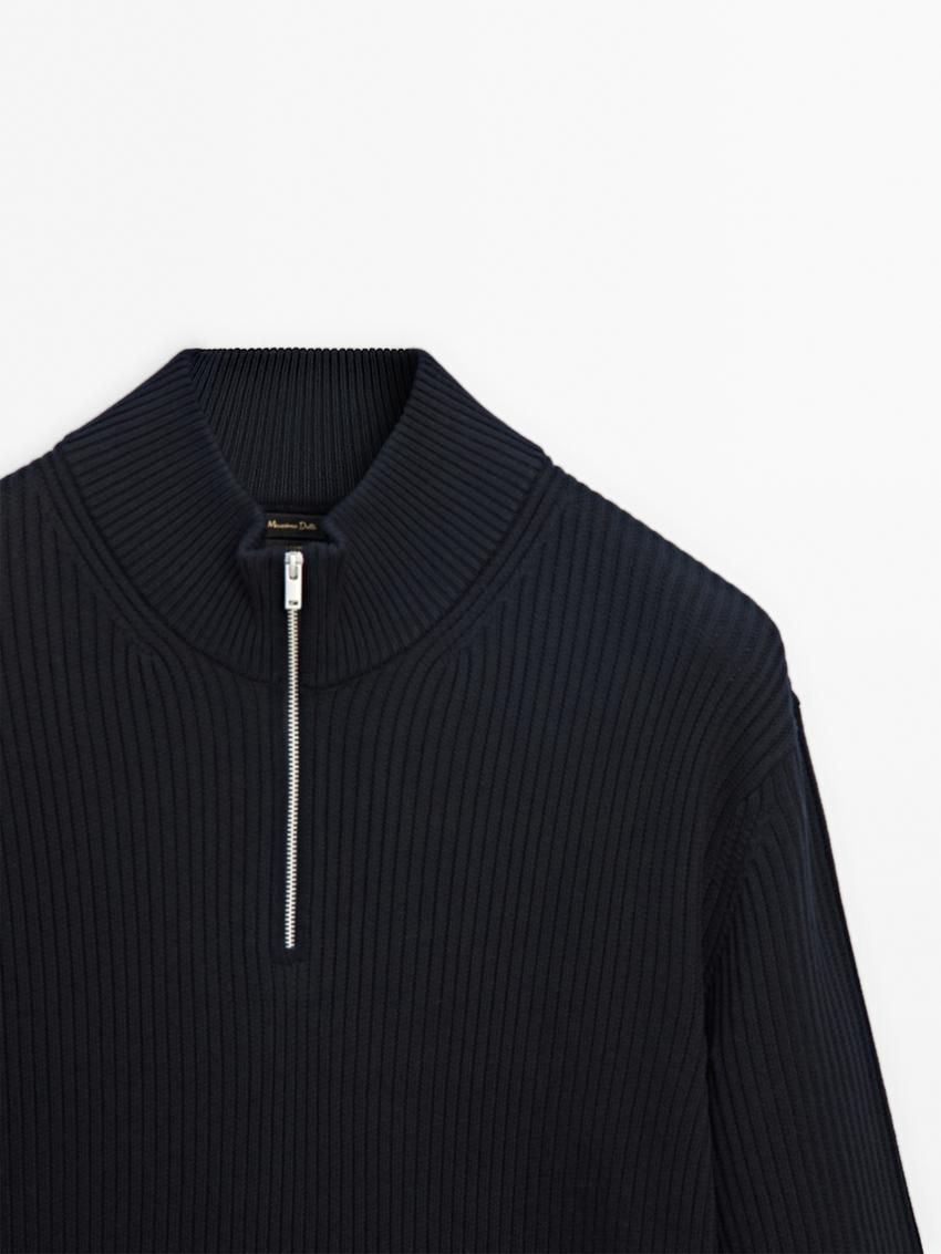 Massimo Dutti Ribbed Knit With Mock Neck Men Sweater Navy | US-HP6987543