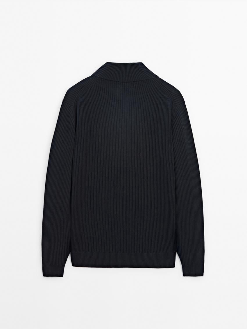 Massimo Dutti Ribbed Knit With Mock Neck Men Sweater Navy | US-HP6987543