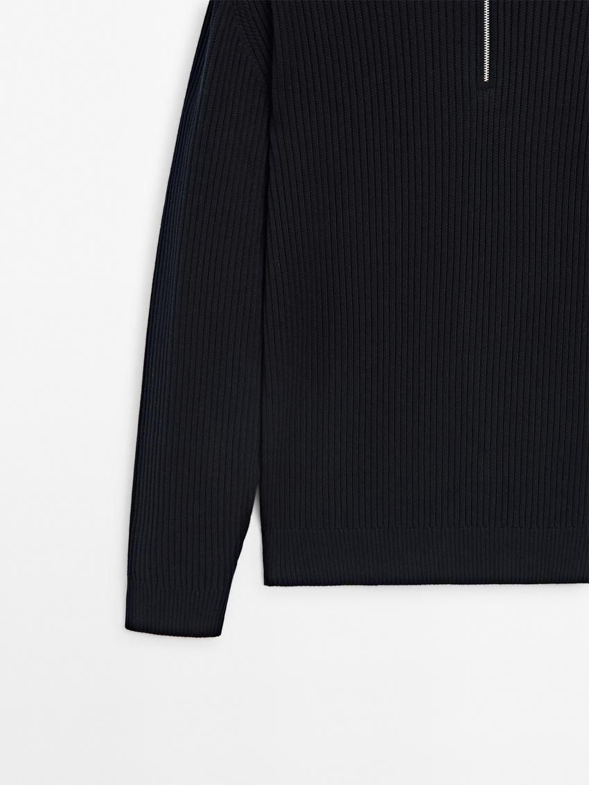 Massimo Dutti Ribbed Knit With Mock Neck Men Sweater Navy | US-HP6987543