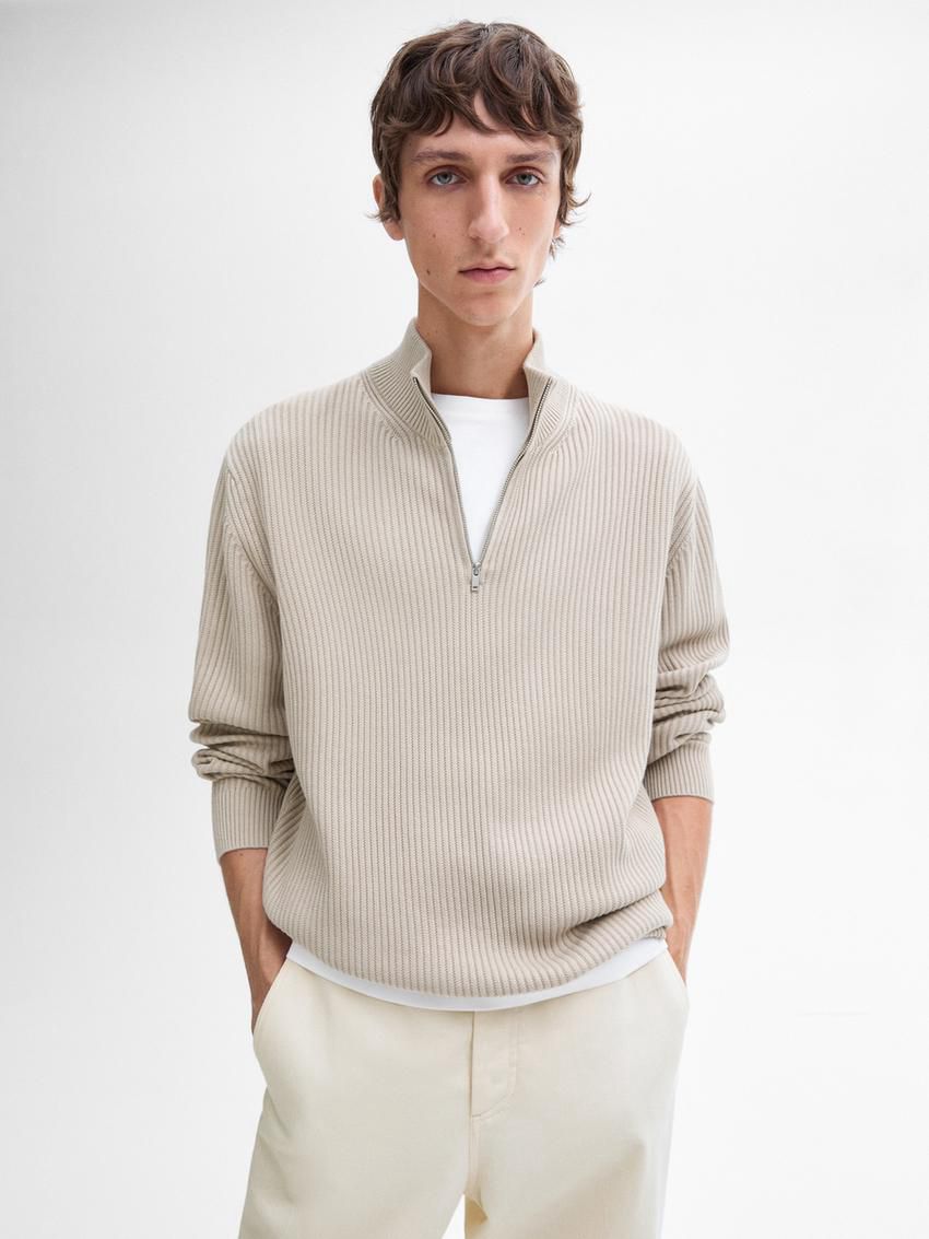 Massimo Dutti Ribbed Knit With Mock Neck Men Sweater Beige | US-BD3608954
