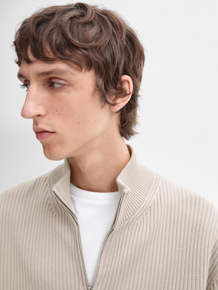 Massimo Dutti Ribbed Knit With Mock Neck Men Sweater Beige | US-BD3608954