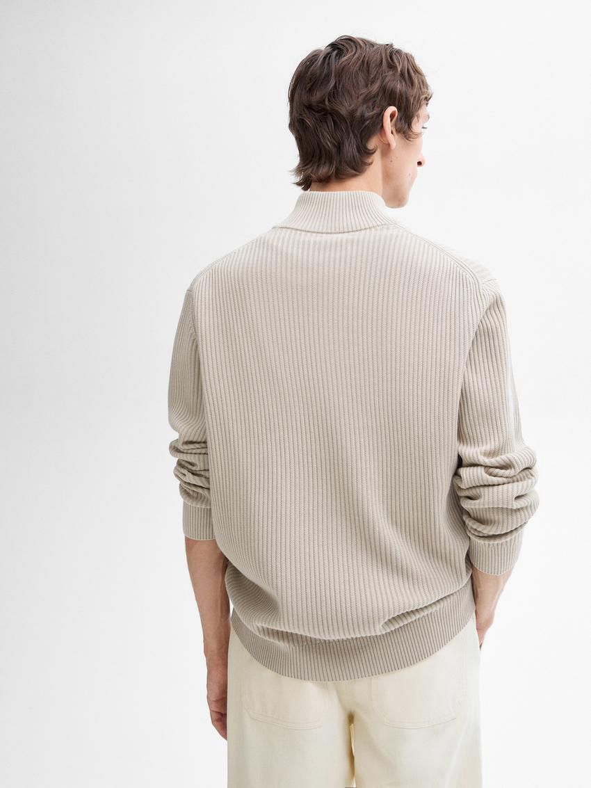 Massimo Dutti Ribbed Knit With Mock Neck Men Sweater Beige | US-BD3608954